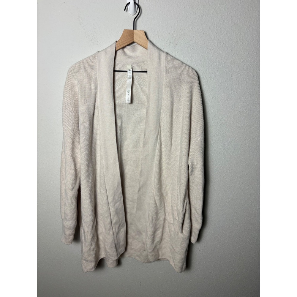 Lululemon Merino Wool-Blend Ribbed Long Wrap Sweater Cream Size 10